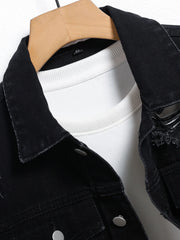 Men's Denim Jacket - Black Regular Jacket, Street Fashion Daily Casual Outings